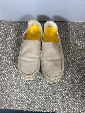 Sanuk & Airstream Women Slip-On Canvas Flat Loafers in Beige Pre- Owned Shoe.